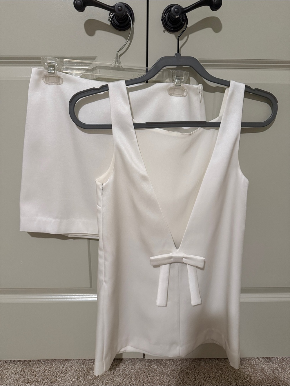 Reformation White Mini Tank Top and Skirt Set with Front Bow - Picture 1 of 7